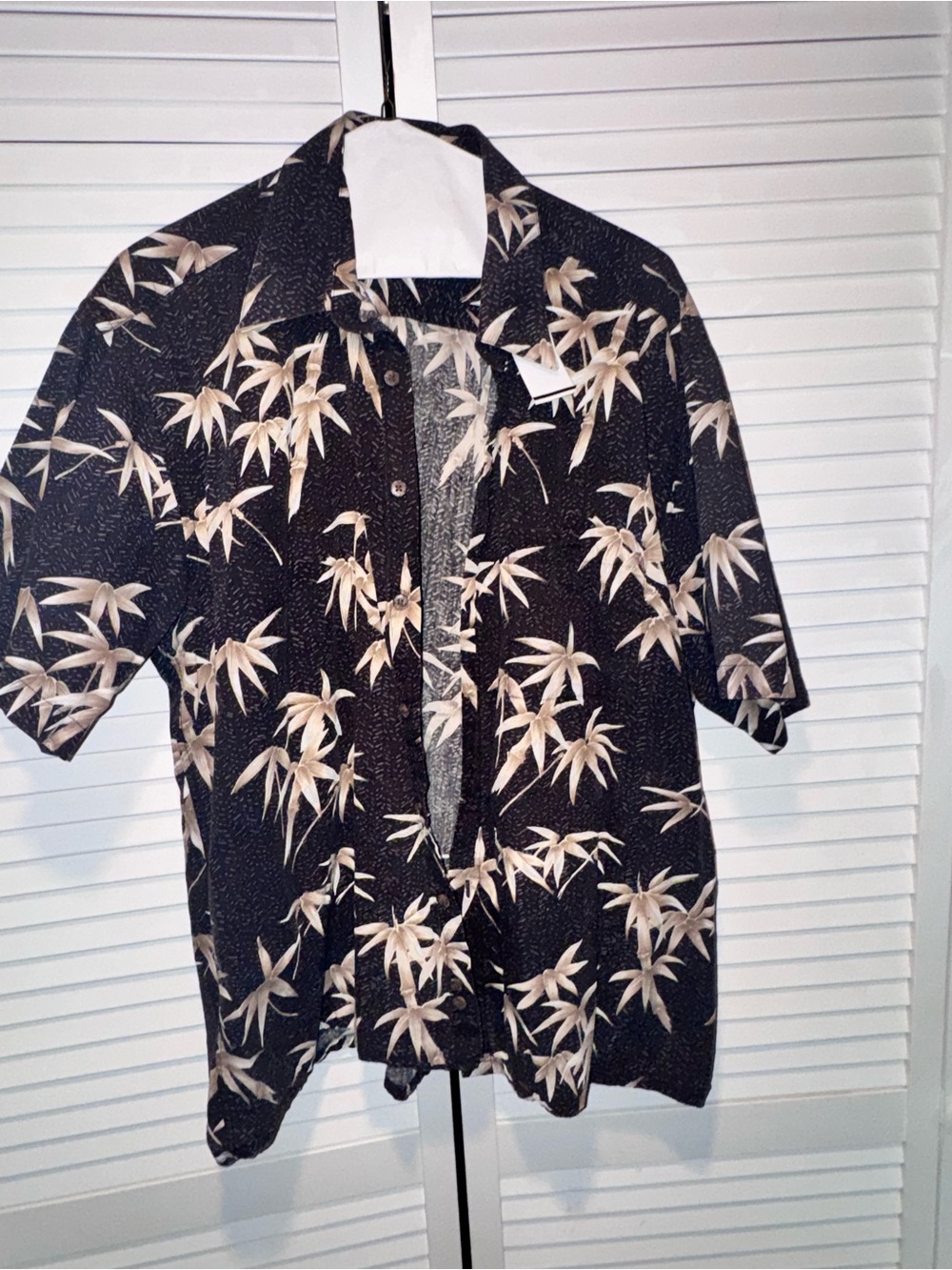 Pierre Cardin Black Short Sleeve Button-Down with Beige Bamboo Print
